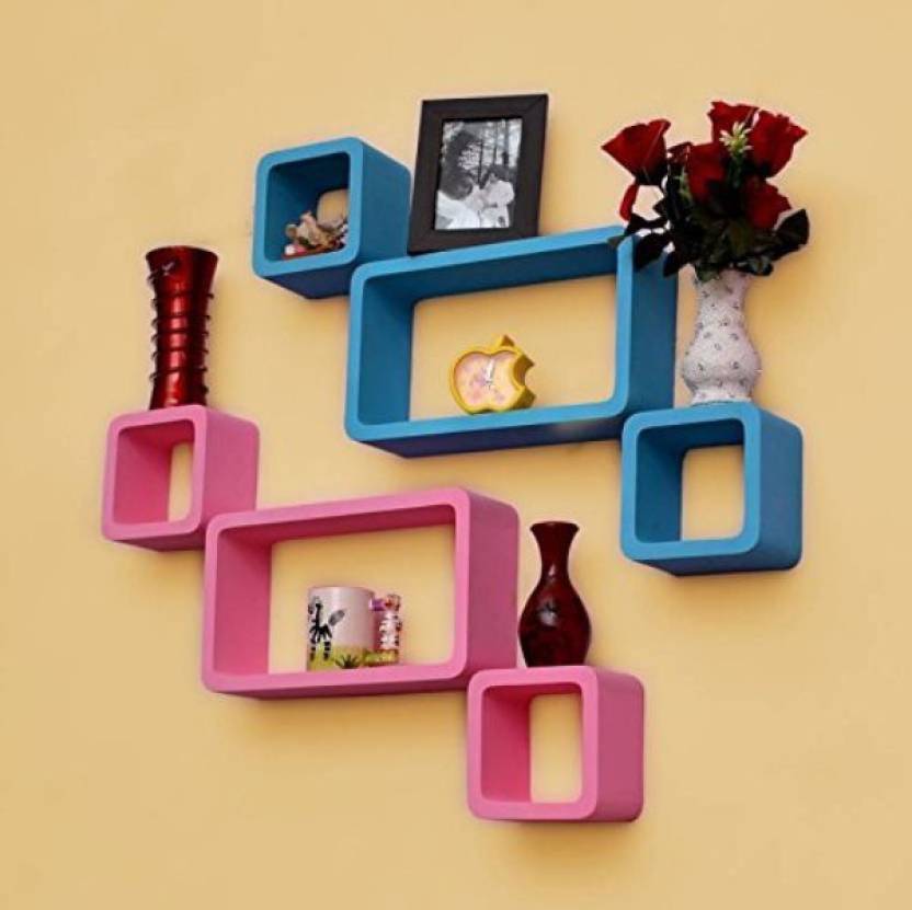 DECORASIA Cube Shape MDF (Medium Density Fiber) Wall Shelf  (Number of Shelves - 6 Blue Pink