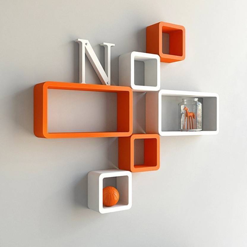 Decorasia Beautiful & Antique cube wooden wall shelf MDF MDF (Medium Density Fiber) Wall Shelf  (Number of Shelves - 6) Orange , White