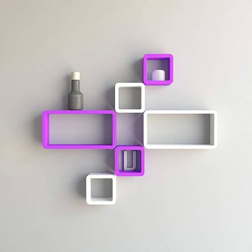 Decorasia Beautiful & Antique cube wooden wall shelf MDF MDF (Medium Density Fiber) Wall Shelf  (Number of Shelves - 6) Purple , White