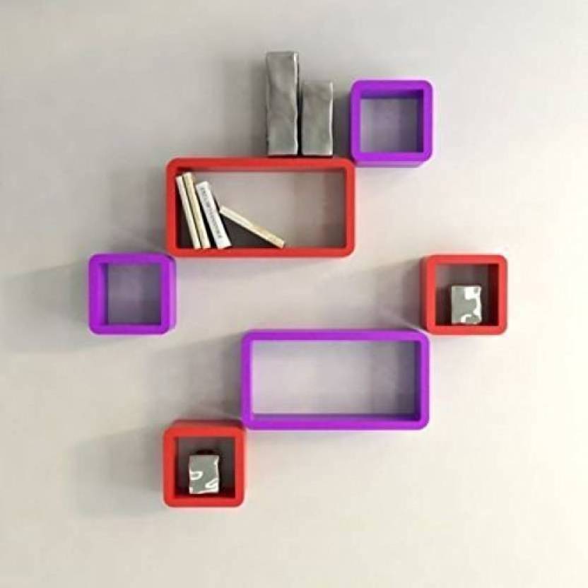 DECORASIA  Cube Shape MDF (Medium Density Fiber) Wall Shelf  (Number of Shelves - 6) Red & Purple