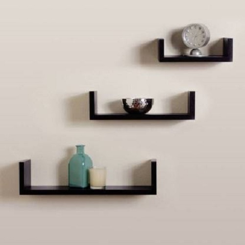 DECORASIA U Shaped Floating Black MDF (Medium Density Fiber) Wall Shelf  (Number of Shelves - 3, Black)