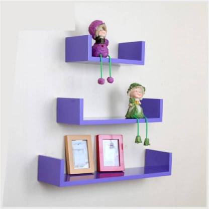 DECORASIA U Shaped Floating  MDF (Medium Density Fiber) Wall Shelf  (Number of Shelves - 3) Purple