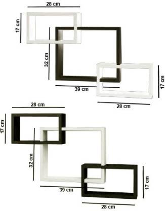 DECORASIA Wall Mount Set of 6 Intersecting Wall Shelves MDF (Medium Density Fiber) Wall Shelf (Number of Shelves - 6, BLACK & White