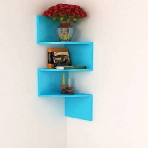 DECORASIA Beautiful Zigzag Shape Corner Wooden Wall Shelf for Multi Purpose Utility Wooden Wall Shelf  (Number of Shelves - 3) Blue