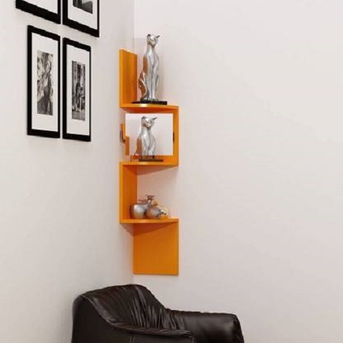 DECORASIA Beautiful Zigzag Shape Corner Wooden Wall Shelf for Multi Purpose Utility Wooden Wall Shelf  (Number of Shelves - 3) Orange