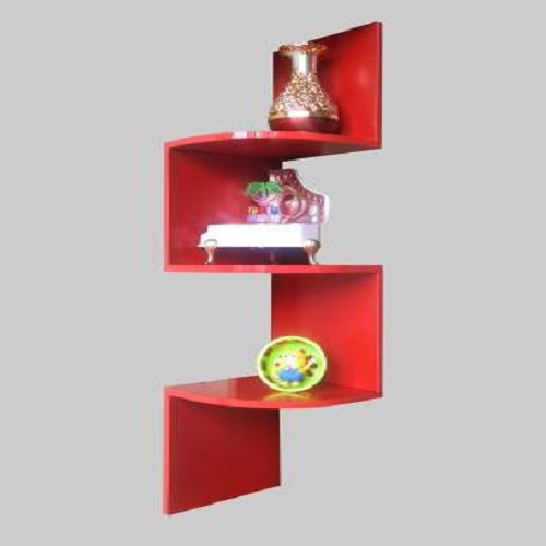 DECORASIA Beautiful Zigzag Shape Corner Wooden Wall Shelf for Multi Purpose Utility Wooden Wall Shelf  (Number of Shelves - 5) Red