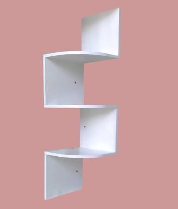 DECORASIA Beautiful Zigzag Shape Corner Wooden Wall Shelf for Multi Purpose Utility Wooden Wall Shelf  (Number of Shelves - 5) White