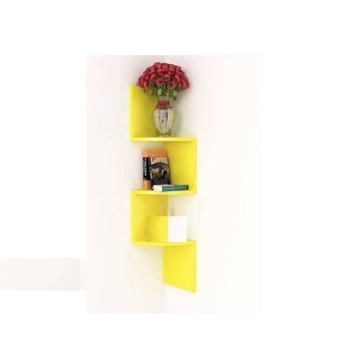 DECORASIA Beautiful Zigzag Shape Corner Wooden Wall Shelf for Multi Purpose Utility Wooden Wall Shelf  (Number of Shelves - 3) Yellow