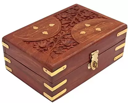 Wooden H@ndmade Multi Purpose Box with One Elephant on Top - Frame Design 6 Inches Makeup, Jewellery & other Utility Vanity Box  (Brown)