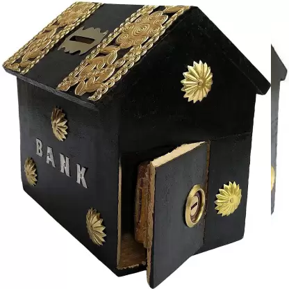 DECORASIA Wooden Handicrafted Hut Shape Money Bank For Kids Coin Bank  (Black)