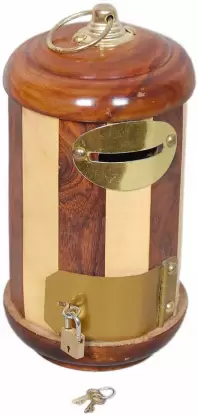 DECORASIA Wooden Money Bank Chess-mix Round Shaped Post Office Coin Bank  (Brown, Yellow)