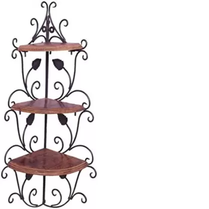 DECORASIA Wooden & Wrought Iron Corner Rack Wooden, Iron Wall Shelf  (Number of Shelves - 3, Brown)