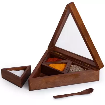 wooden spice, dry fruit box 1 Piece Spice Set  (Wooden, Brown)