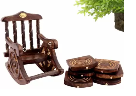 DECORASIA Chair ShapeWood Coaster Set  (Pack of 7)