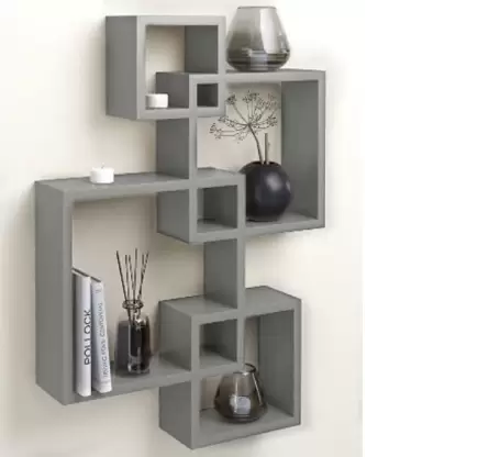 DECORASIA Wall Shelf Intersecting Shape shelf set of 4 antique shelves MDF Interlock MDF (Medium Density Fiber) Wall Shelf  (Number of Shelves - 4, Grey)