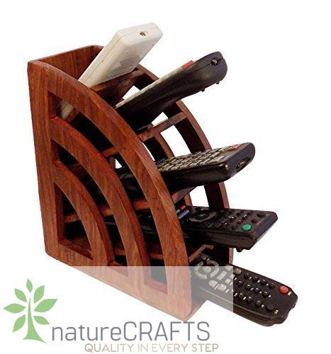 DECORASIA Handmade Multi Purpose Wooden TV Remote Holder/Stand/Organizer/Rack for Space Saving 5 Slot Storage