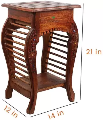 Table Floral Carved End Table for Bedroom and Living Room with 1 Drawers Solid Wood Side Table (Finish Color - BROWN) Solid Wood Side Table  (Finish Color - BROWN, Pre-assembled)