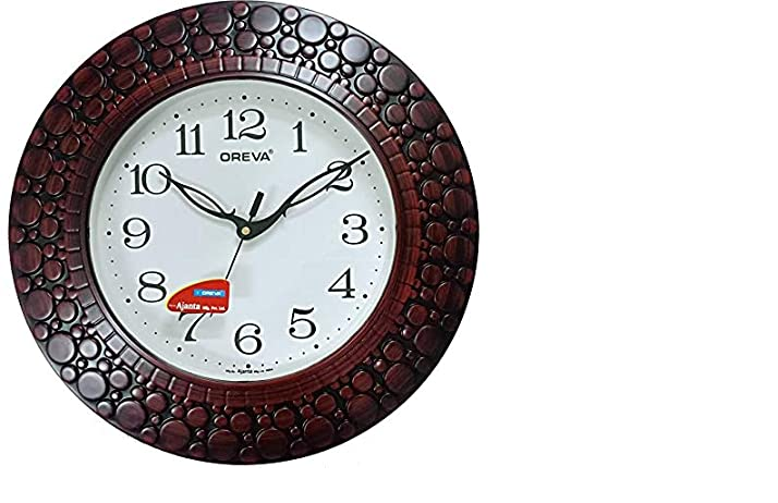 DECORASIA Wooden Look Designer Wall Clock (32 x 32 x 4 cm, Brown Red, AQ 5927)