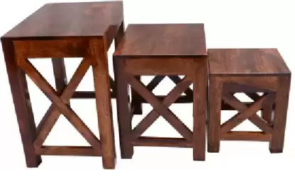 Wood Nesting Tables for Living Room Set of 3 |Nesting Table|Stools Solid Wood Nesting Table  (Finish Color - Brown, Set of - 3, Pre-assembled)