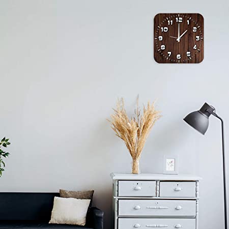 DECORASIA Wooden Printed Designer Square Wall Clock Without Glass, Brown, 11X11 Inches