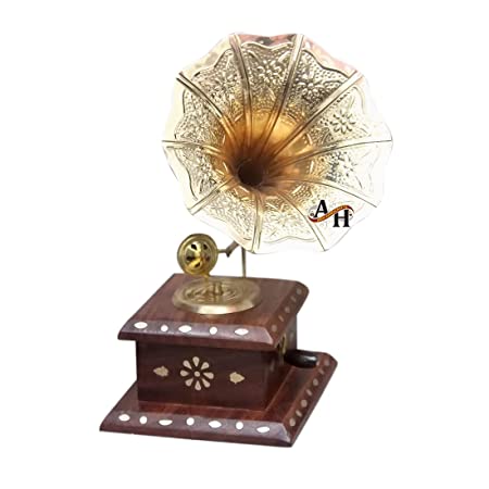 DECORASIA (Gramophone Wood and Brass Square Wooden Shisham Vintage Showpiece Gramophone-)- You Know (You Know Best Gift Item)