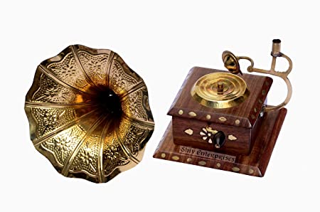 DECORASIA Wooden Gramophone Handmade Showpiece Model (Brown, 10.2 x 10.2 x 22.9 cm)