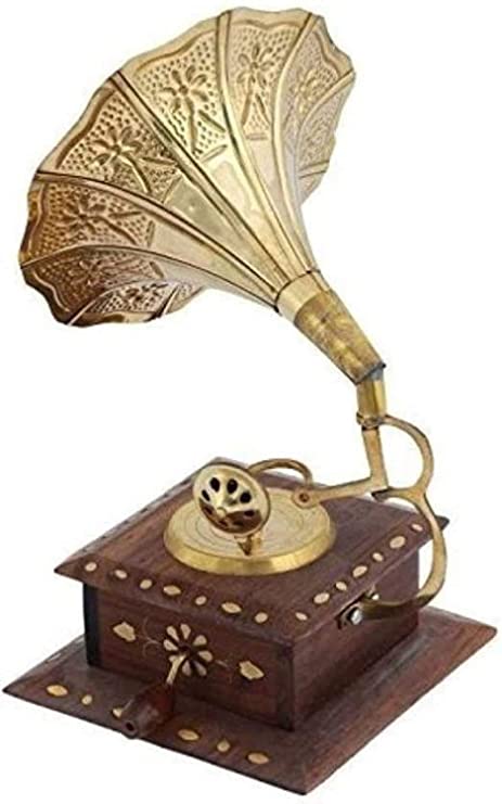 DECORASIA Gramophone sheesham Wood Vintage Gramophone Brass Showpiece