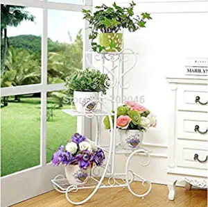 DECORASIA wrought Iron Plant Stand and Flower Pot Stand for Balcony Living Room Outdoor Indoor Plants, Plant Holder Home and Decor (4-teir White)