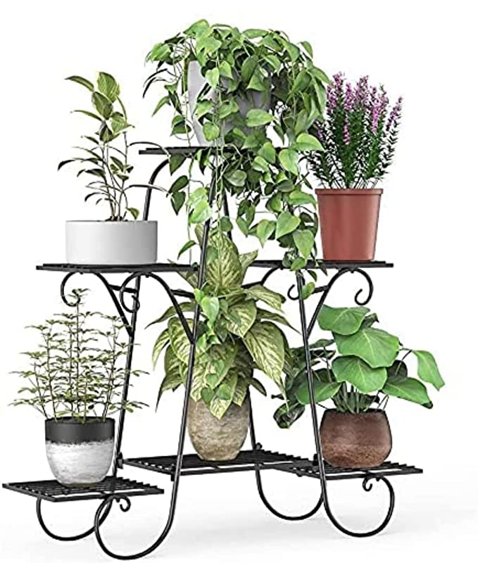 DECORASIA Furniture Hub Iron Plant Stand/Pot Stand (6 Pot Holder Black)