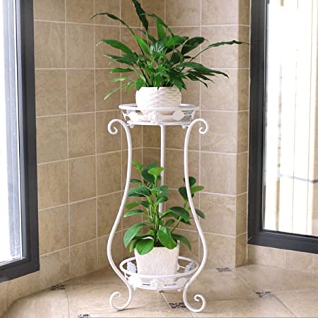 DECORASIA Indoor Outdoor Wrought Iron Plant Stand, Tall Metal Iron Plant Stand, Flower Pot Stand, Flower Pot Stand, Plant Stand 11.4 x 9.6 x 24.4 inches White (Double Pot White)