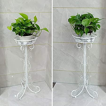 Indoor Outdoor Wrought Iron Plant Stand,Metal Iron Plant Stand, Flower Pot Stand, Flower Pot Stand, Plant Stand-58x 28.5 x 24 cm (White)