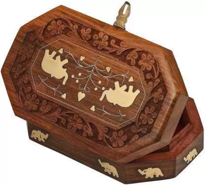 DECORASIA wooden_jewelry_box_elephant_L Jewellery Vanity Box (Brown) Jewellery Vanity Box  (Brown)