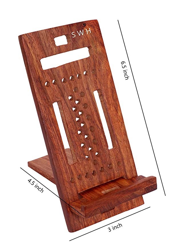 DECORASIA  Handicrafts Wooden Sheesham Mobile Phone Stand/Cell Phone Stand/Remote Stand Assembled/Natural Polished Rectangle