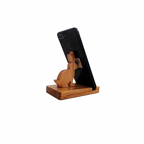 DECORASIA Wooden Mobile Stand Phone Holder For Table & Bed Compatible With All Smartphone Desk Holder Android iPhone Realme Redmi Oppo Samsung Oneplus Perferct Gift for Bed Home Office (rabbit)