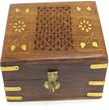 Wooden Crafted Square Vanity Box Makeup and Jwellery Vanity Box  (Brown)