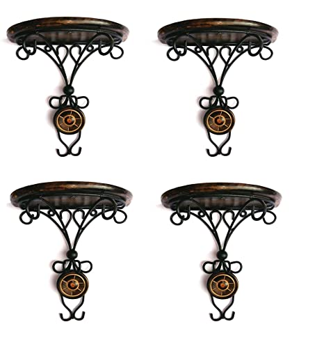 DECORASIA Wooden and Iron Wall Hanging shelve Bracket///Unique Shape shelve Best for Wall Decor // Black Colour//Set of 4