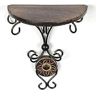 DECORASIA  Wooden & Wrought Iron Fancy Wall Shelf (Brown & Black, Size - 8 x 4 x 9.5 Inches) Pack of 1