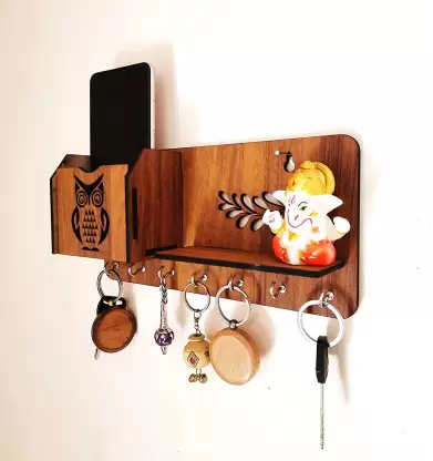 wooden key holder with mobile stand and pen stand Wood Key Holder  (7 Hooks)