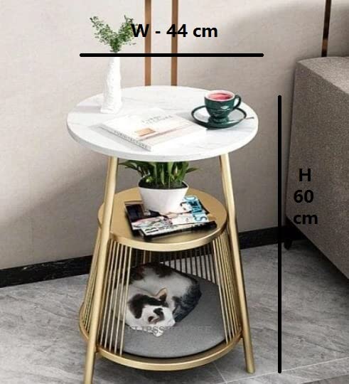 Golden Side Table, Metal Round End Table Modern Sofa SideDECORASIA Table with MDF Top & Gold Frame, Bedroom Nightstand Small Accent Table for Living Room Size 18 inch