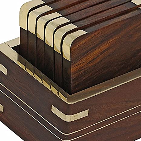 DECORASIA Wooden Drink Coasters Wood Table Coaster Set of 6 for Tea Cups Coffee Mugs Beer Cans Bar Tumblers and Water Glasses