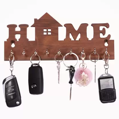 Hut Wood Key Holder  (9 Hooks, Brown)