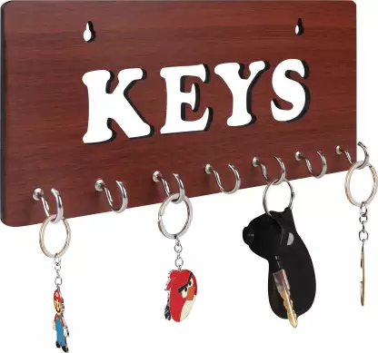 KEYS-Brown Wood Key Holder  (7 Hooks, Brown)