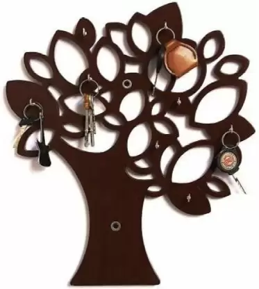 wooden wall key holder ( 8 hooks brown) Wood Key Holder  (8 Hooks, Brown)