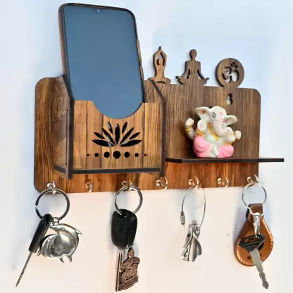 Key Holder With Mobile Shelf (YB) Wood Key Holder  (7 Hooks, Beige)