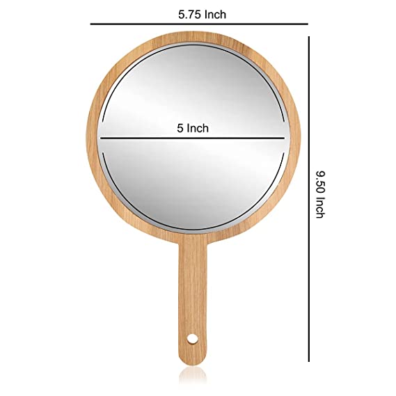 DECORASIA Jumbo Round Shape Wooden Handheld Beauty Makeup Mirror 9.5 inch for Bathroom, Dressing Table/Shaving/and for Travel kit