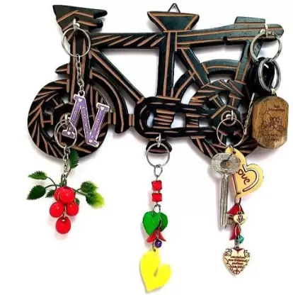 wooden wall key holder bike wala Wood Key Holder  (5 Hooks, Brown)