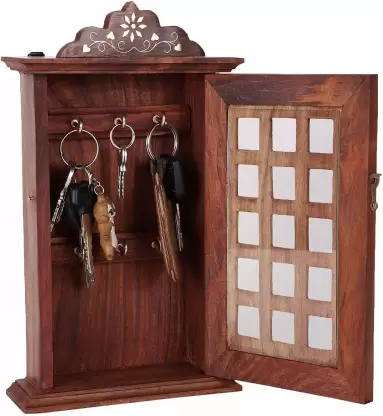 Wooden Key Holder-Square Design Wood Key Holder  (6 Hooks, Brown)