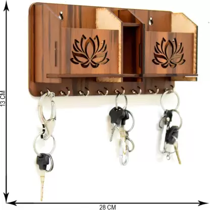 Wood Key Holder  (8 Hooks, Brown)