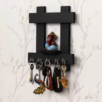 Wood, Polyresin Key Holder  (5 Hooks)