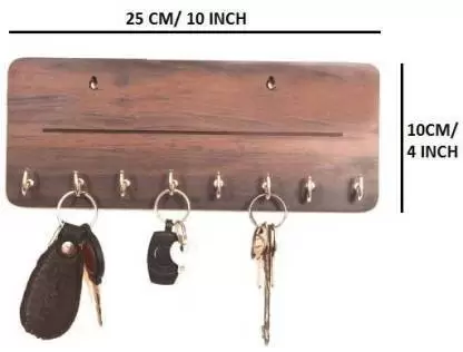 Wood Key Holder  (8 Hooks, Brown)